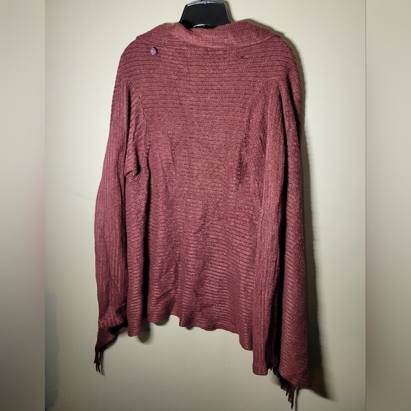 SUNG Alfred Sung xs fringed button up wrap style sweater burgundy boho - Picture 7 of 9